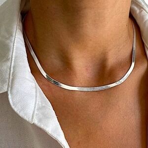 Sterling Silver Herringbone Flat Snake Necklace